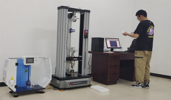 WDW Series Electronic universal testing machine with large deformation extensometer and non-metallic 3 point bending grip  & non-metallic impact testing machine